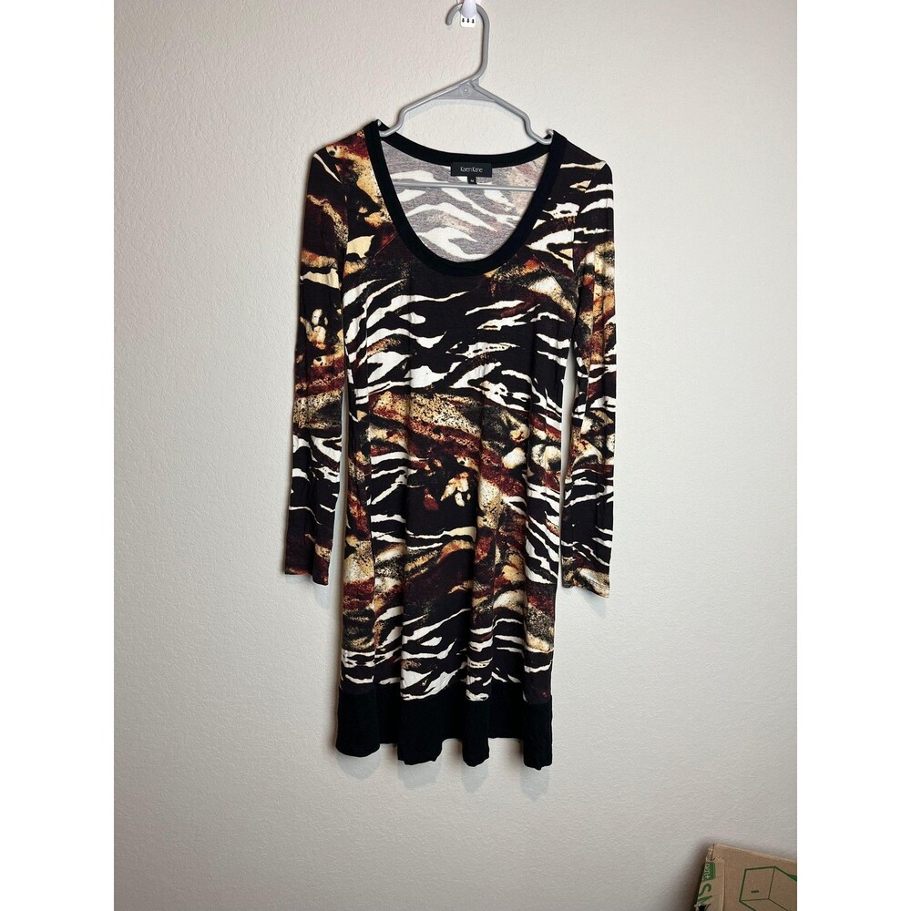 Karen Kane Dress Womens Medium Black Animal Print Swing Trapeze Made USA Knit